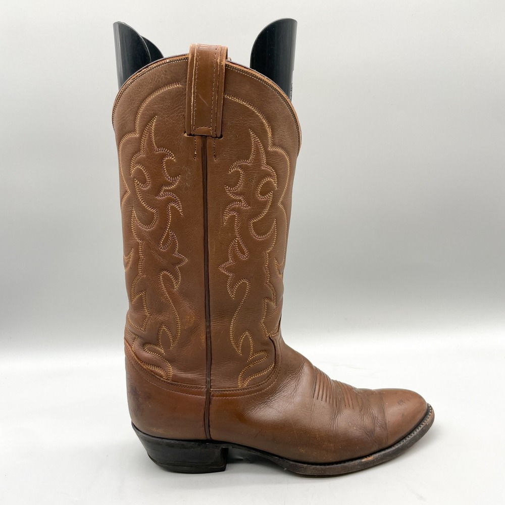 Tony Lama Mens 8.5D Gold Label Western Cowboy Boots Brown Leather VTG USA Rugged
